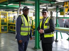 Dunlop SA CEO Lubin Ozoux (right) shows Department of Trade, Industry and Competition Minister Parks Tau around the plant.