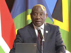 President Cyril Ramaphosa speaking at the 46th Ordinary Summit of SADC Heads of State and Government in Durban.
